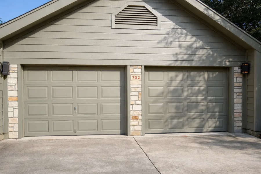 Two single garage doors before a two-to-one conversion