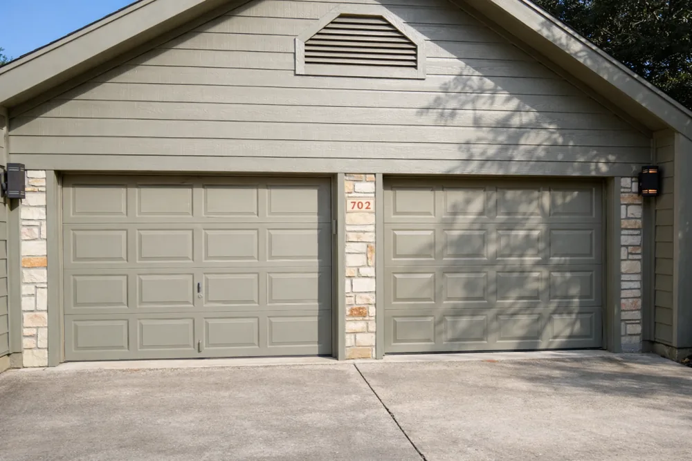 Two single garage doors with center post before two-to-one conversion — Cedar Park TX