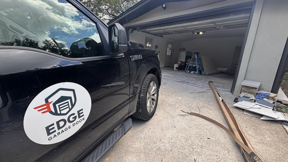 Edge Garage Doors service truck on a local job