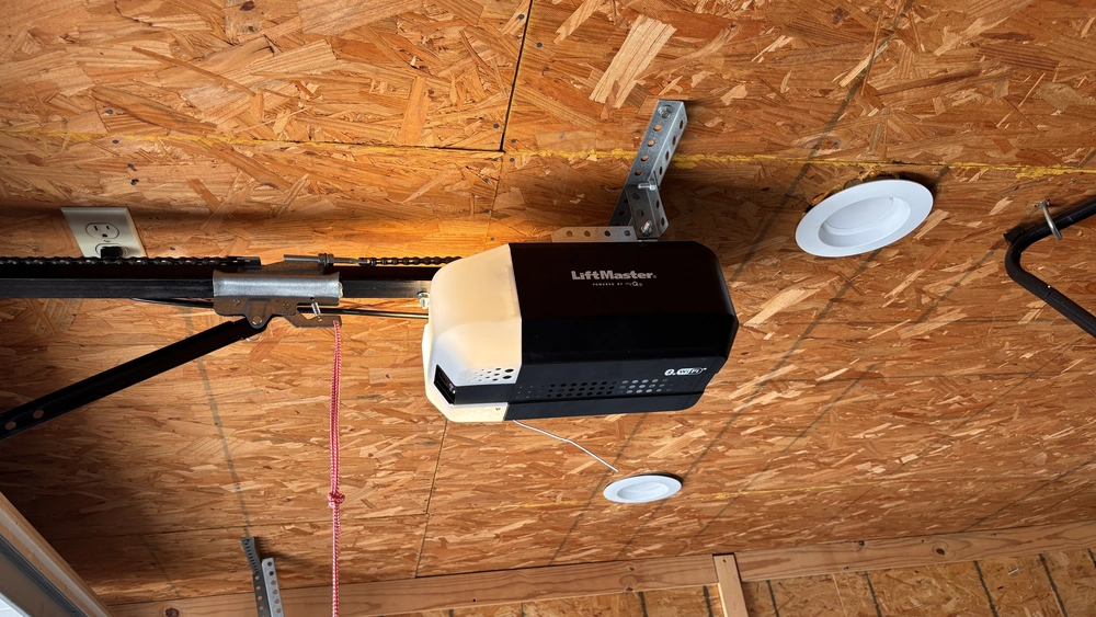 A newly installed LiftMaster garage door opener